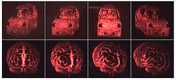Auto (oben und Gehirn (unten). Foto: University of Arizona College of Optical Sciences/Nitto Denko Technical Corp.