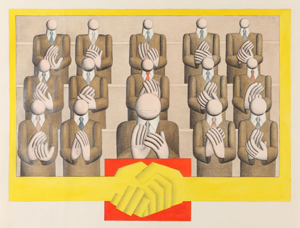 Arbeit: Hans Ticha, Applaudierendes Podium, 1979
