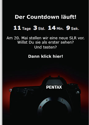 Screenshot Pentax D, Zeit-Zähler bis zur Vorstellung der Kx