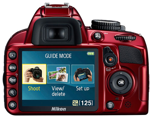 Foto der Rückseite der Nikon D3100 Rot