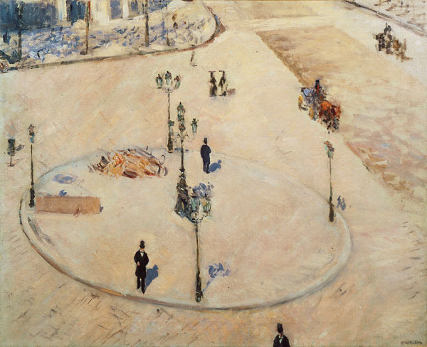 Gustave Caillebotte, Eine Verkehrsinsel, Boulevard Haussmann, 1880