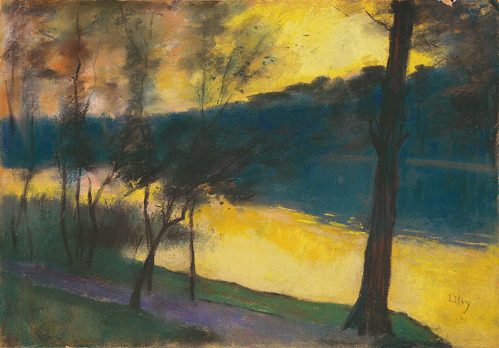 Lesser Ury, Märkischer See bei Sonnenuntergang, um 1900