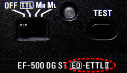Foto der Rückseite des EF-500 DG ST EO-ETTL II; Beispielillustration von Sigma