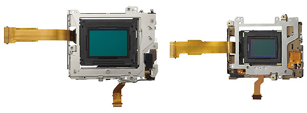 Die Sensor-Shift-Einheit von Sonys alpha 900 im Vergleich zum Halbformat-Sensorshift