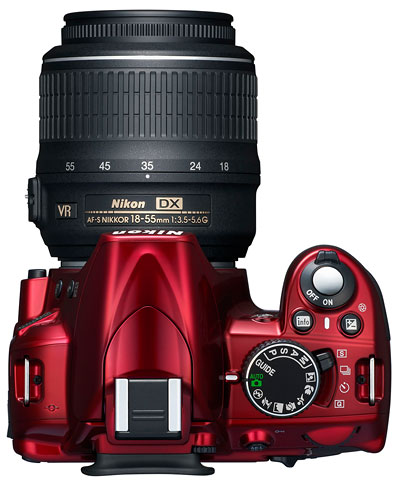 Foto der Oberseite der Nikon D3100 Rot