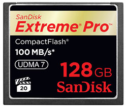 Foto der Extreme-Pro-CompactFlash-Karte mit 128 GB von SanDisk 
