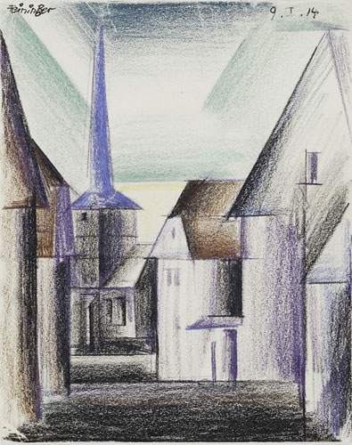Lyonel Feininger: Ohne Titel (Dorf mit Kirche, vermutlich Umpferstedt), 9. Januar 1914