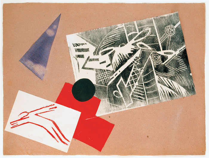Olga Rosanowa, Collage für Alexei Krutschonychs, Mappe »Der Krieg«, 1916