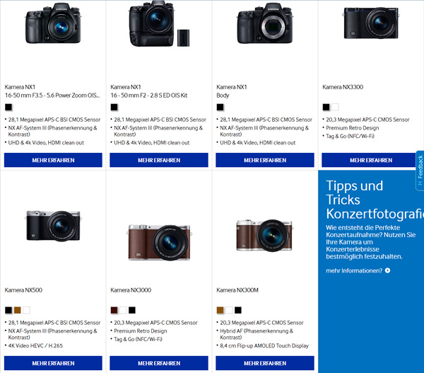 Website Samsung: Kameras