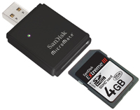 Speicherkarte Sandisk 4GB Extreme III SDHC mit Lesegerät
